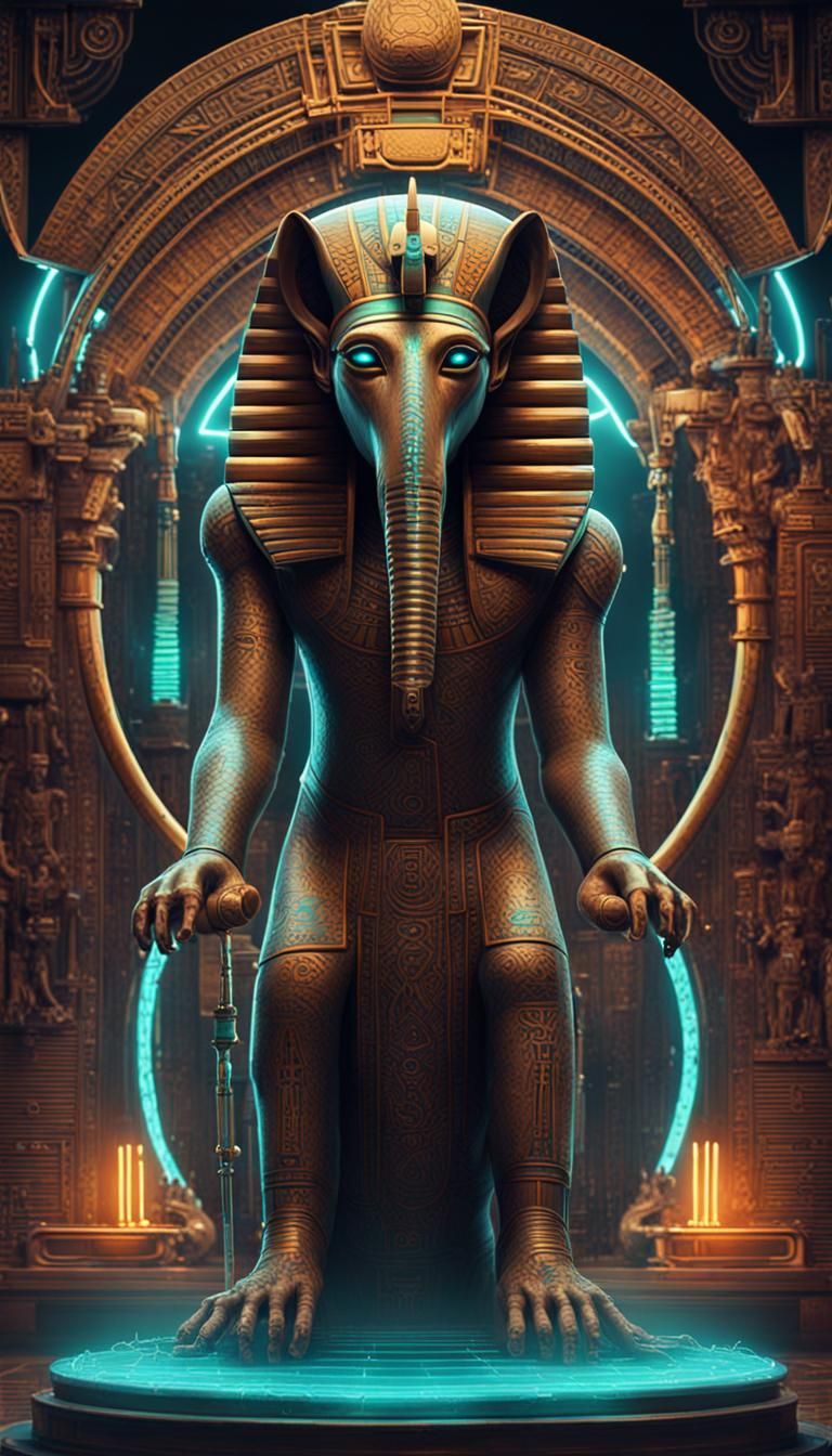 Futuristic Neon Seth: Egyptian God in Mechanical Style