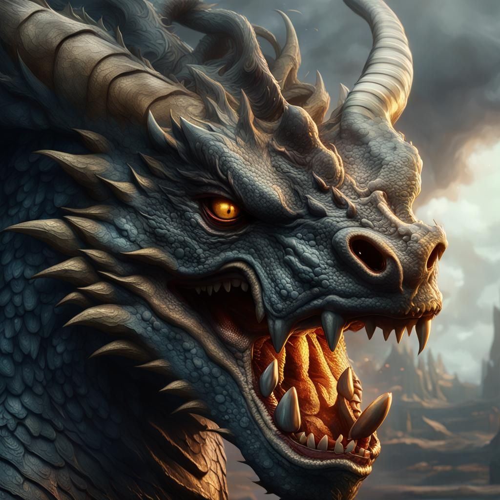 Detailed Dragon Face in Dark Fantasy Style