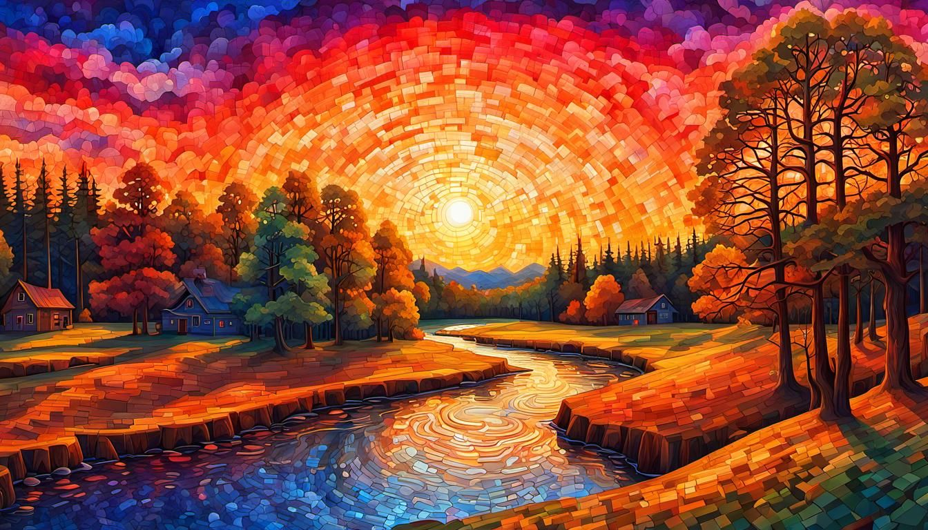 Colorful Watermill Scene in Digital Illustration