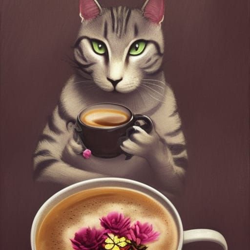 Sad Cat Drowns Flowers in Coffee