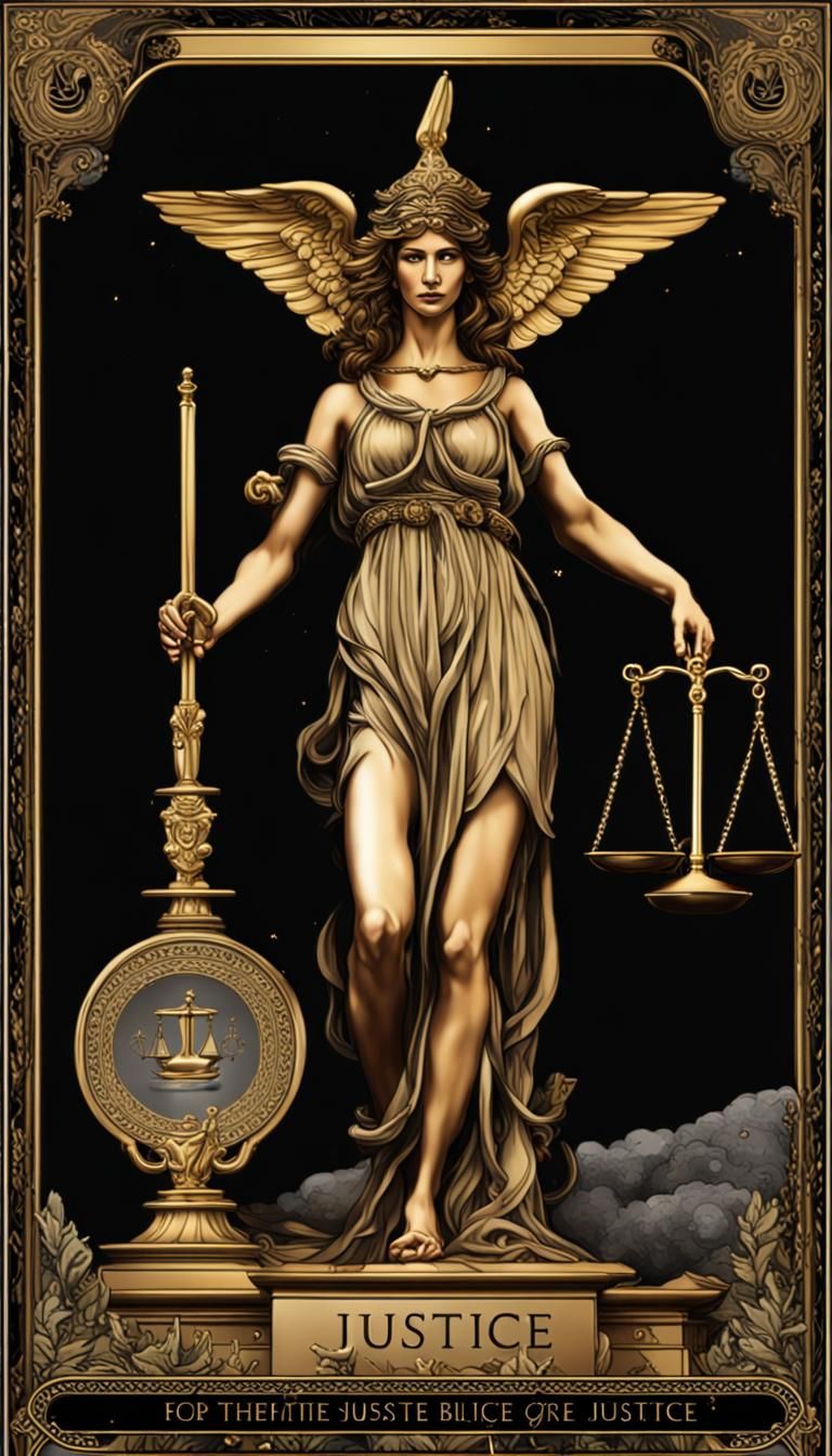 An updated version of the Rider-Waite Tarot card for JUSTICE...