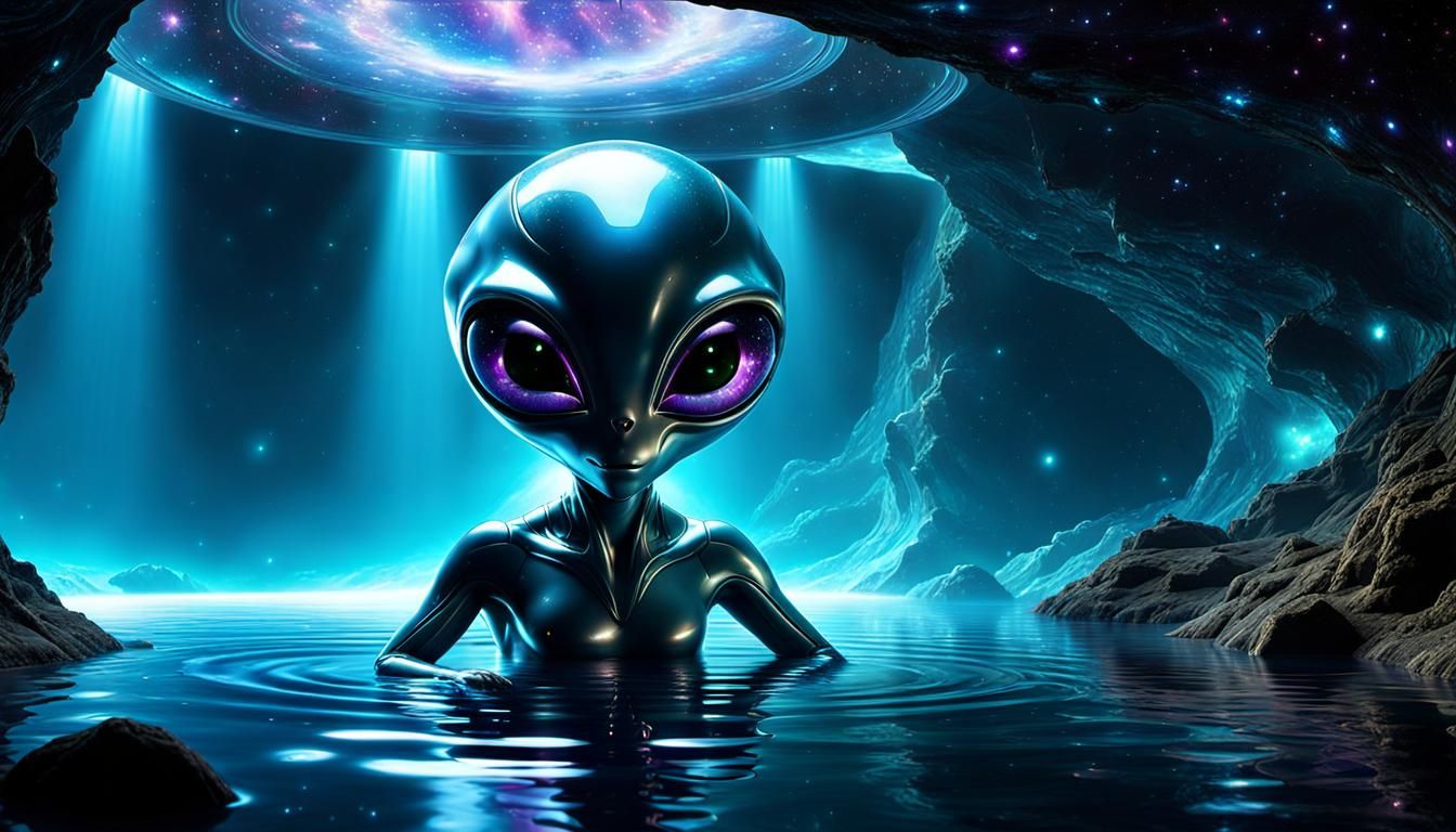 Charming Alien in Sparkling Space Cave