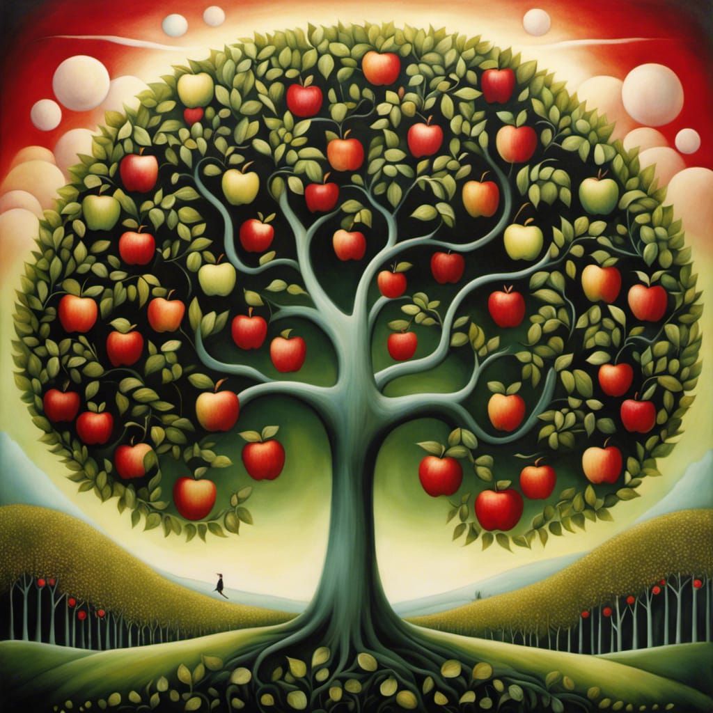 Whimsical Apple Tree Illustration