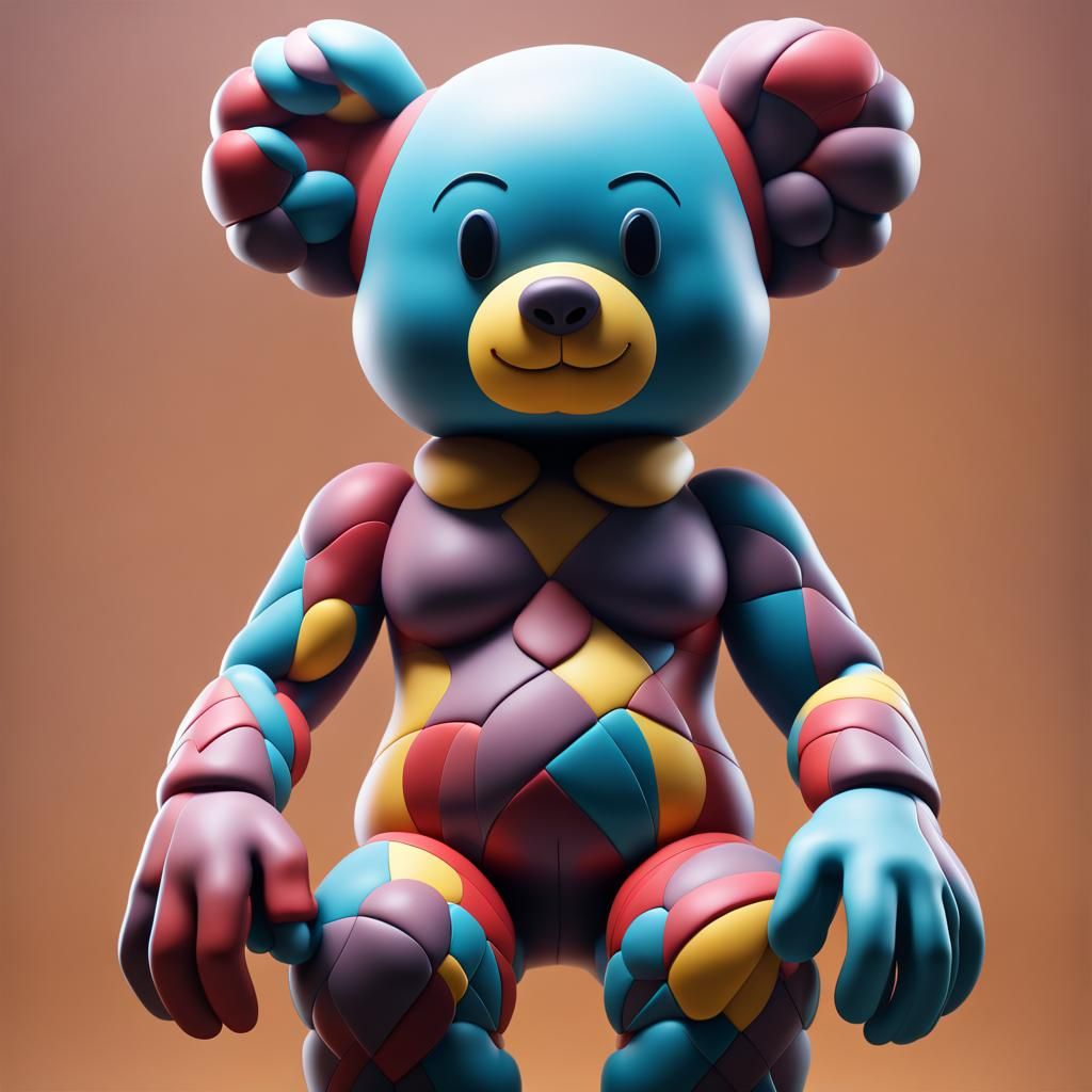 Kaws-Inspired Bear Figure in T-Pose, Digital Art