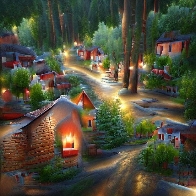 Cozy Village in Summer Forest: Hyperrealistic 3D Rendering