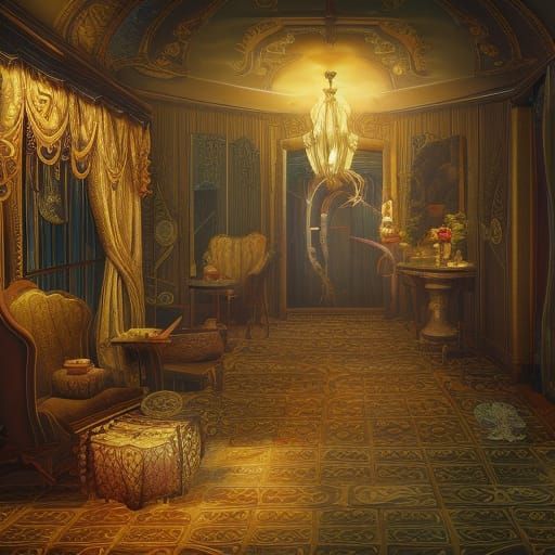Creepy Hotel Scene with Intricate Details