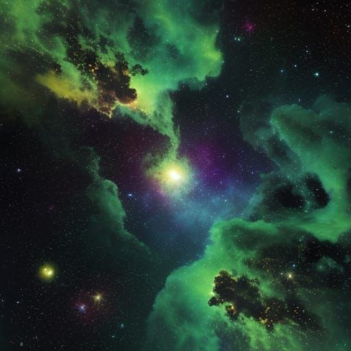 Green Nebula in Deep Space Star Field