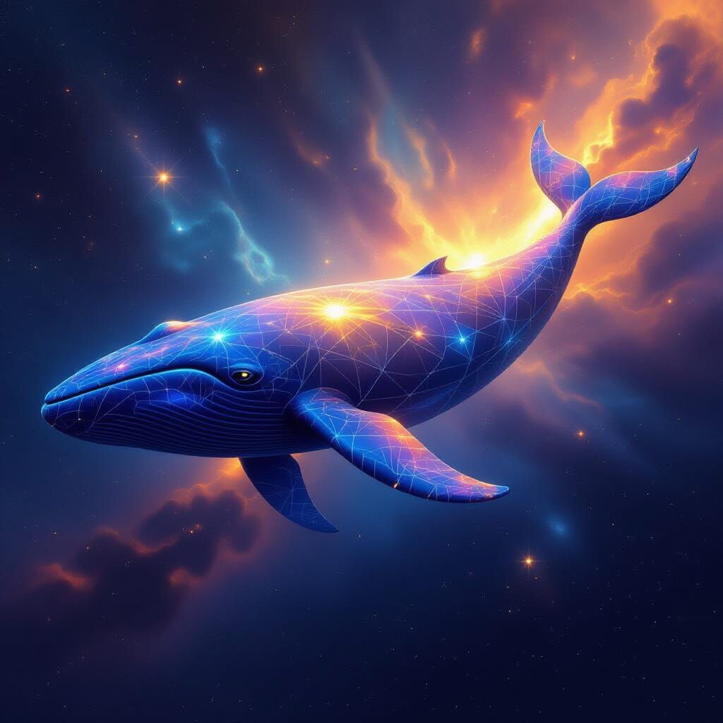 Celestial Whale of Nebulae and Constellations in Cosmic Void