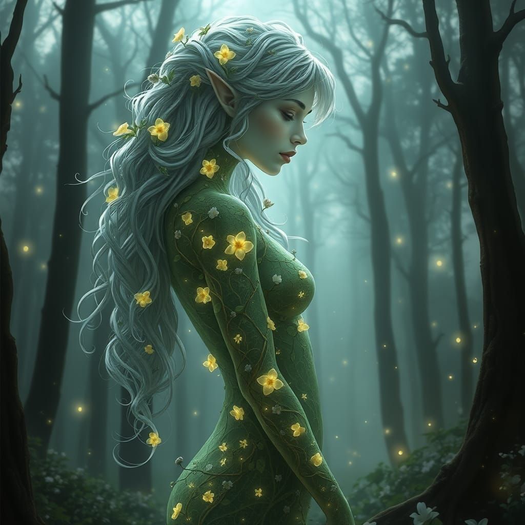 Ethereal Elf in Enchanted Forest Silhouette