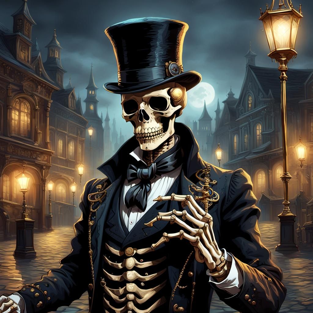 Gothic Steampunk Skeleton Dancing in Old Town Square