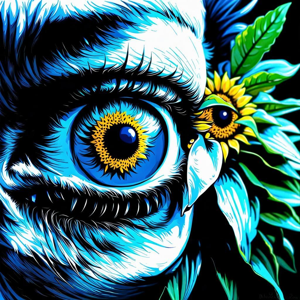 Surreal Sunflower with Reflective Eyes