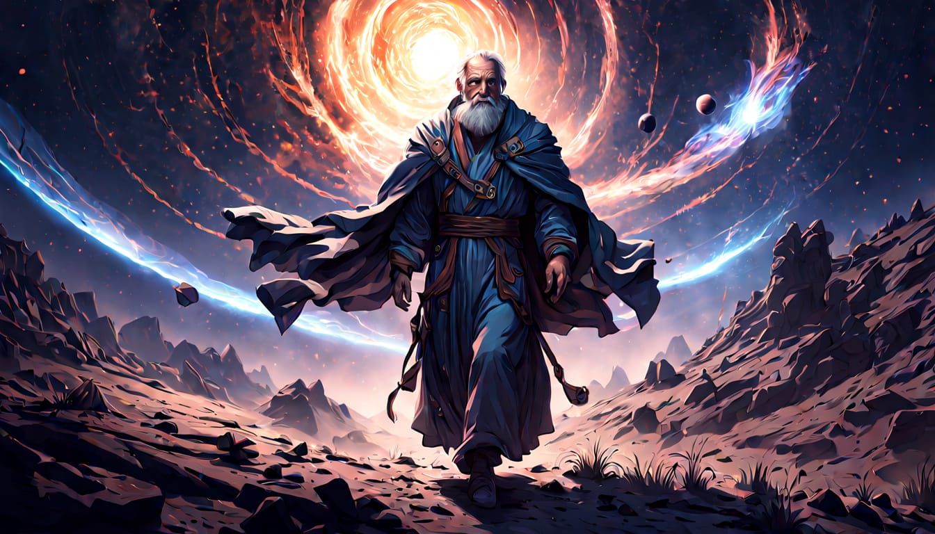 Old Sage in Cosmic Nebula, Digital Painting