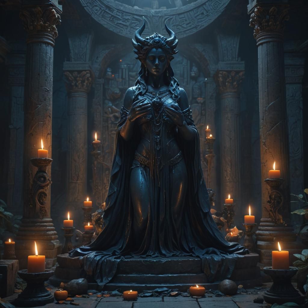 Mystical Hecate Statue in Ancient Temple