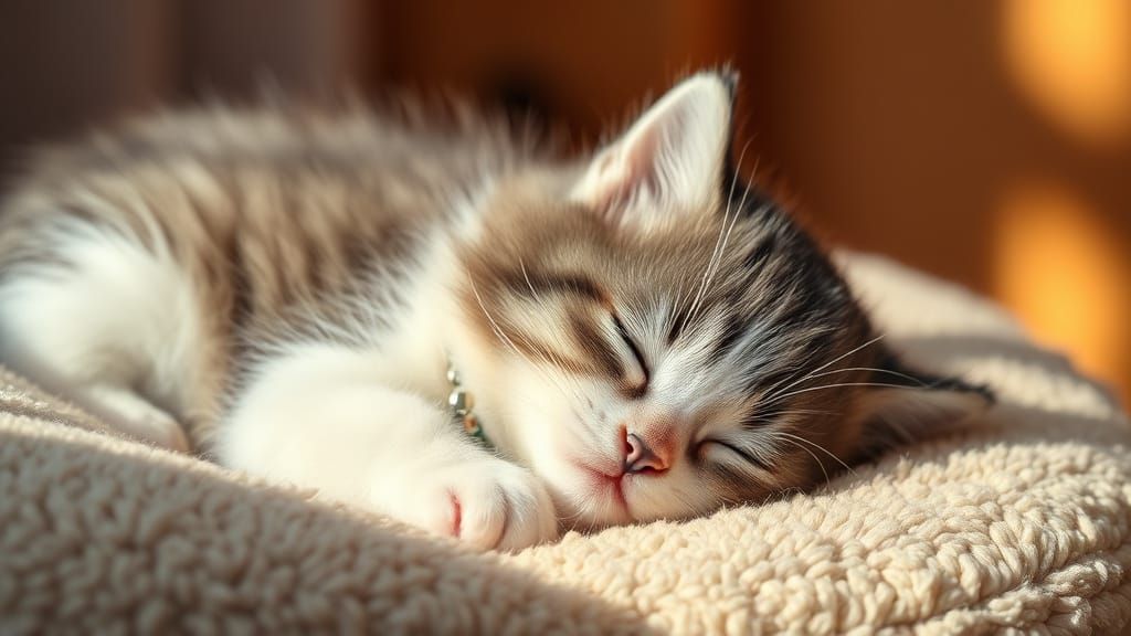 Surreal Whimsical Kitten Slumbers in Golden Light