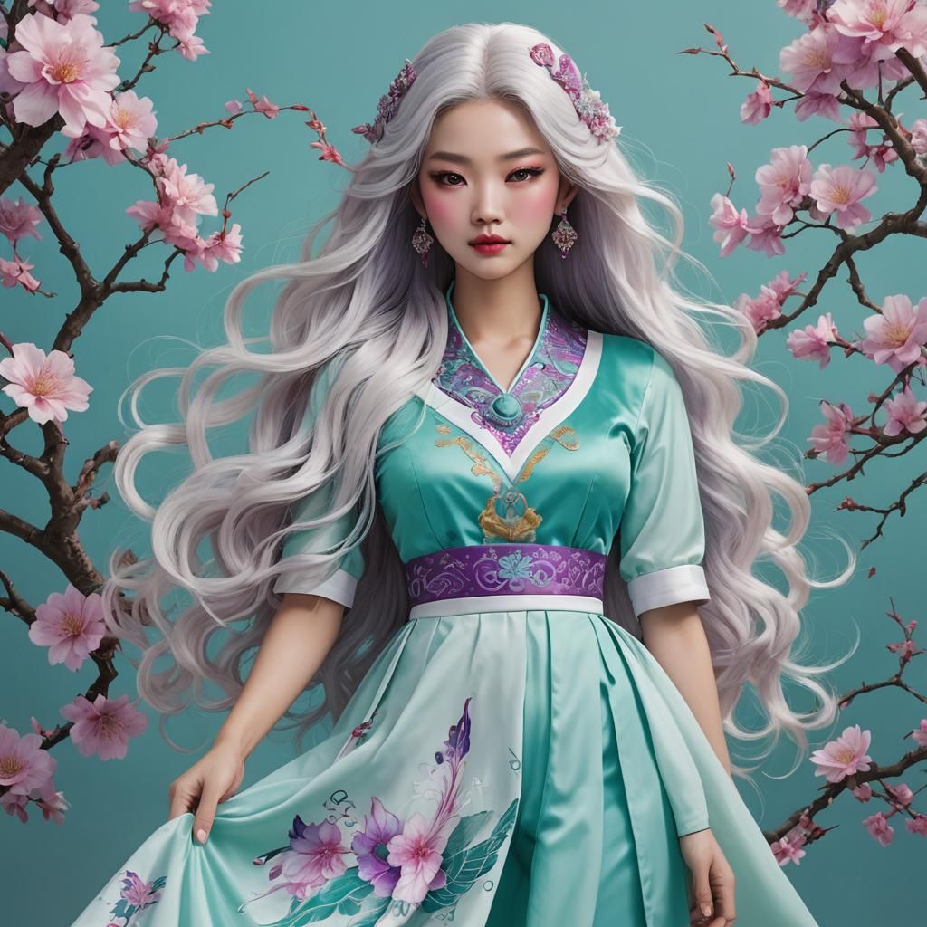 Anime Style Woman with Sword and Parasol