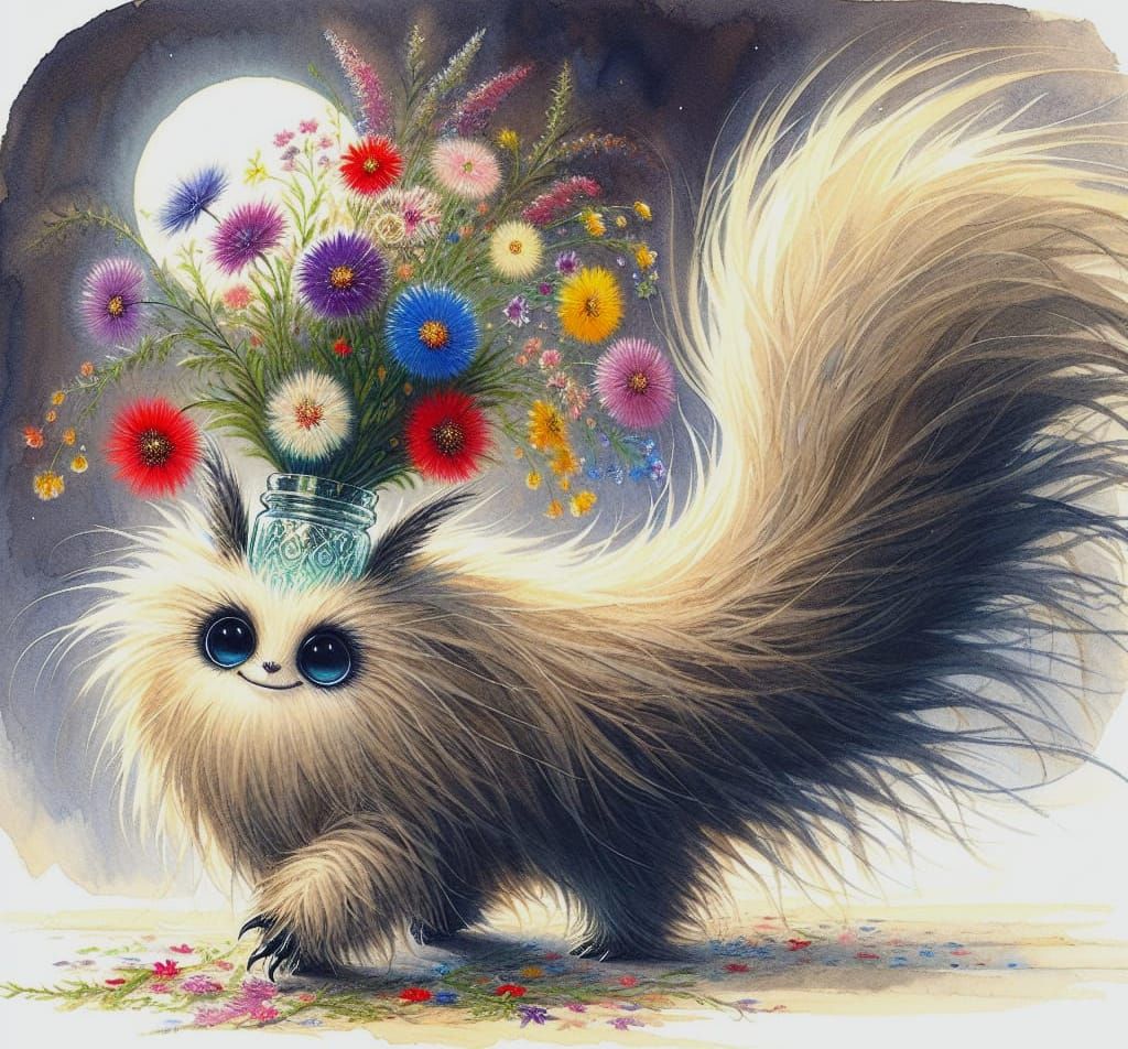 Fluffy Creature Spills Wildflowers with Gleaming Beauty
