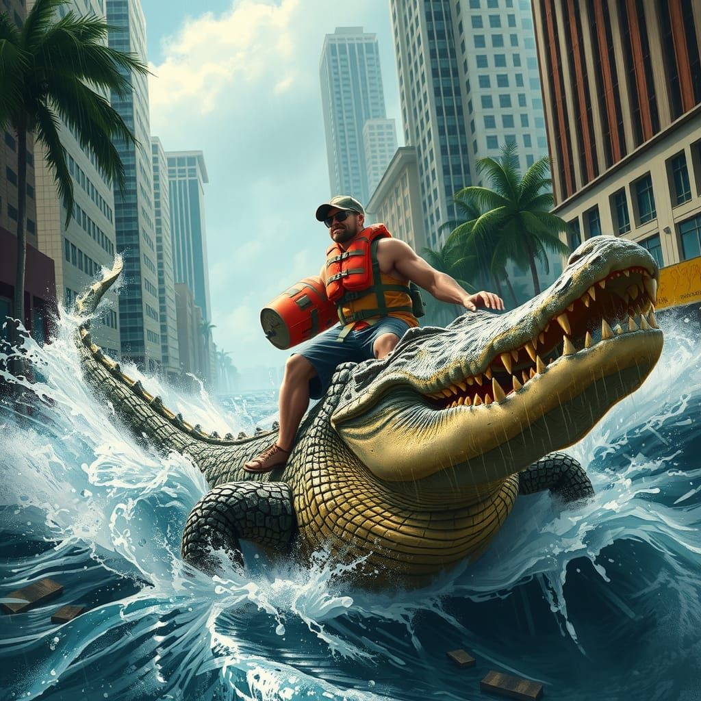 Florida Man Rides Alligator in Hurricane Surge