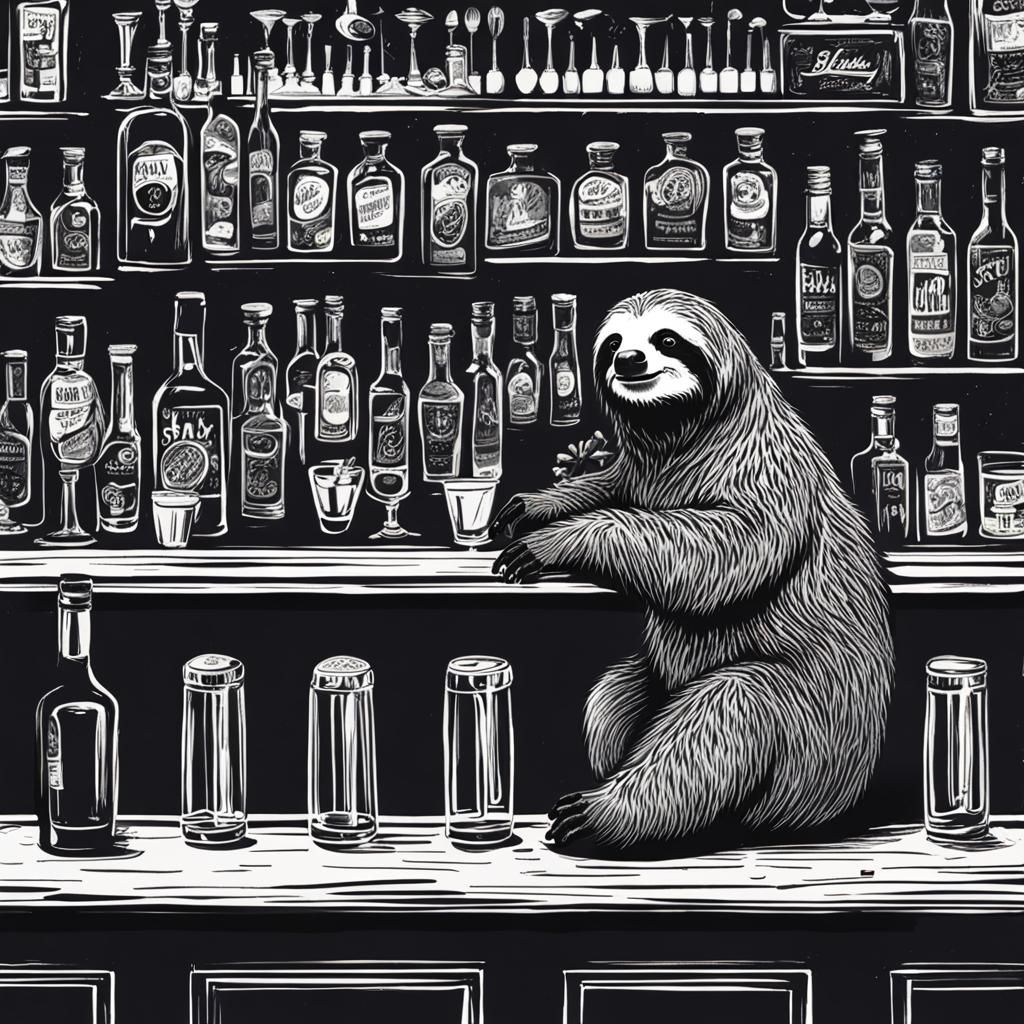 Sloth at Bar Enjoying a Drink