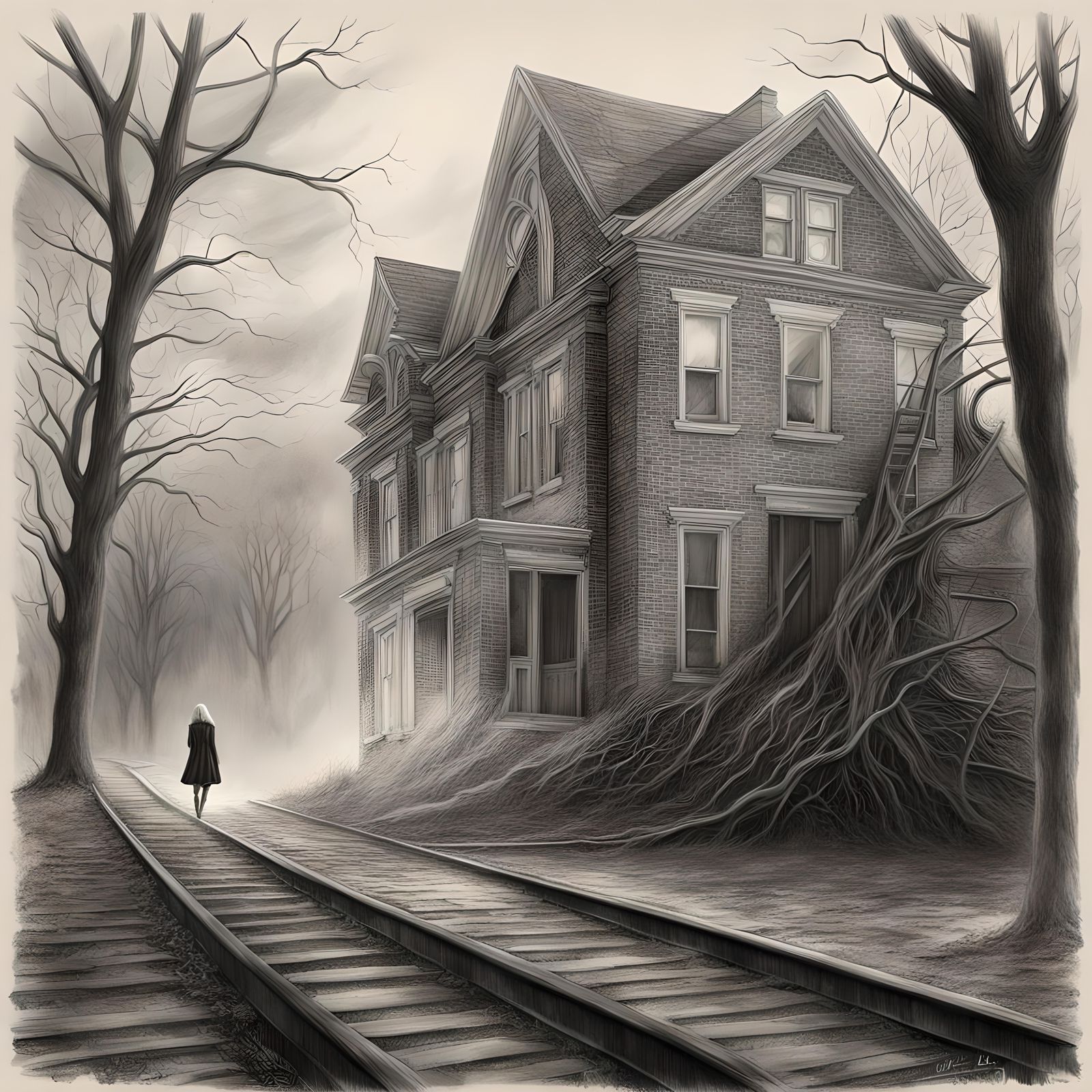 Spooky Ghost in Winnetka: Pencil Sketch