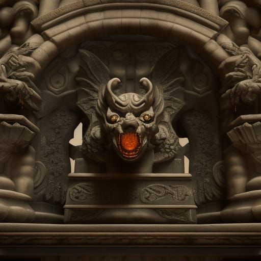 Detailed Stone Gargoyle on Altar in Matte Painting Style