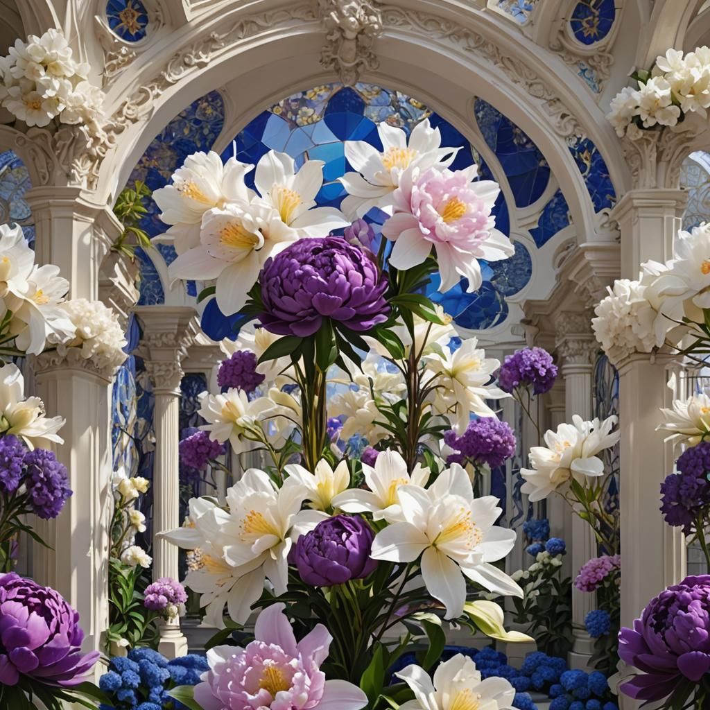 Colorful Fractal Architecture with Floral Elements