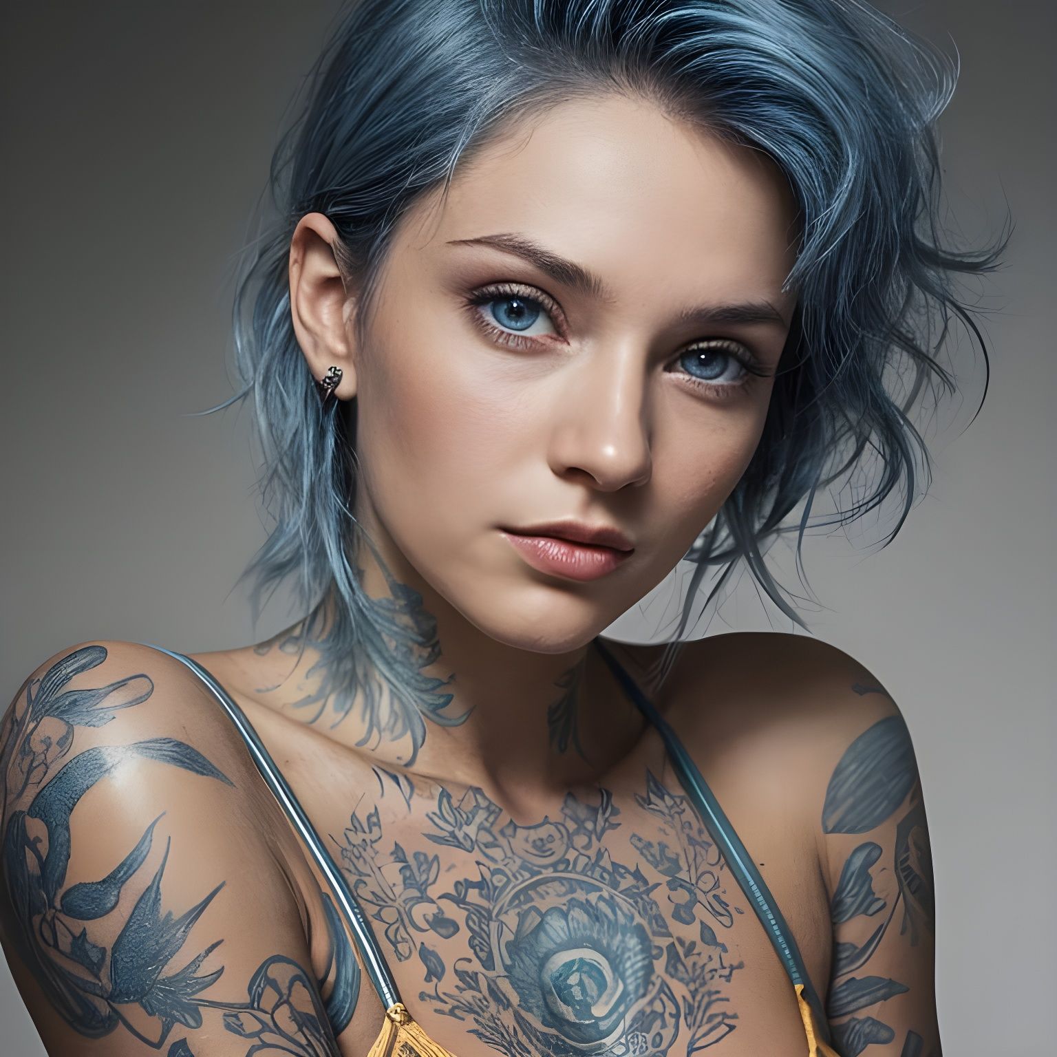 Blue Hair and Blue Eyes AI Portrait