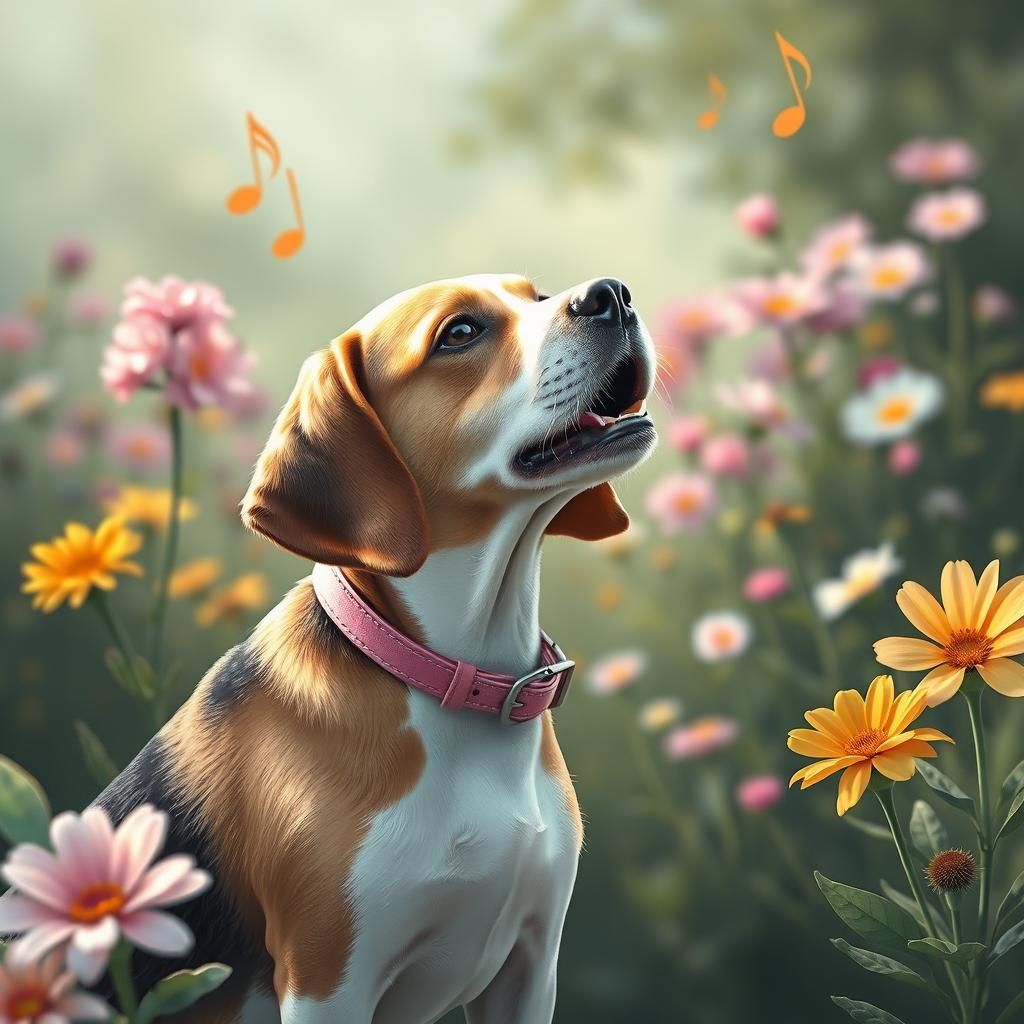 beagle wearing a pink collar