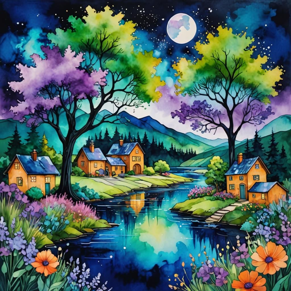 Fairytale Collage of Lavender Trees and Flowers