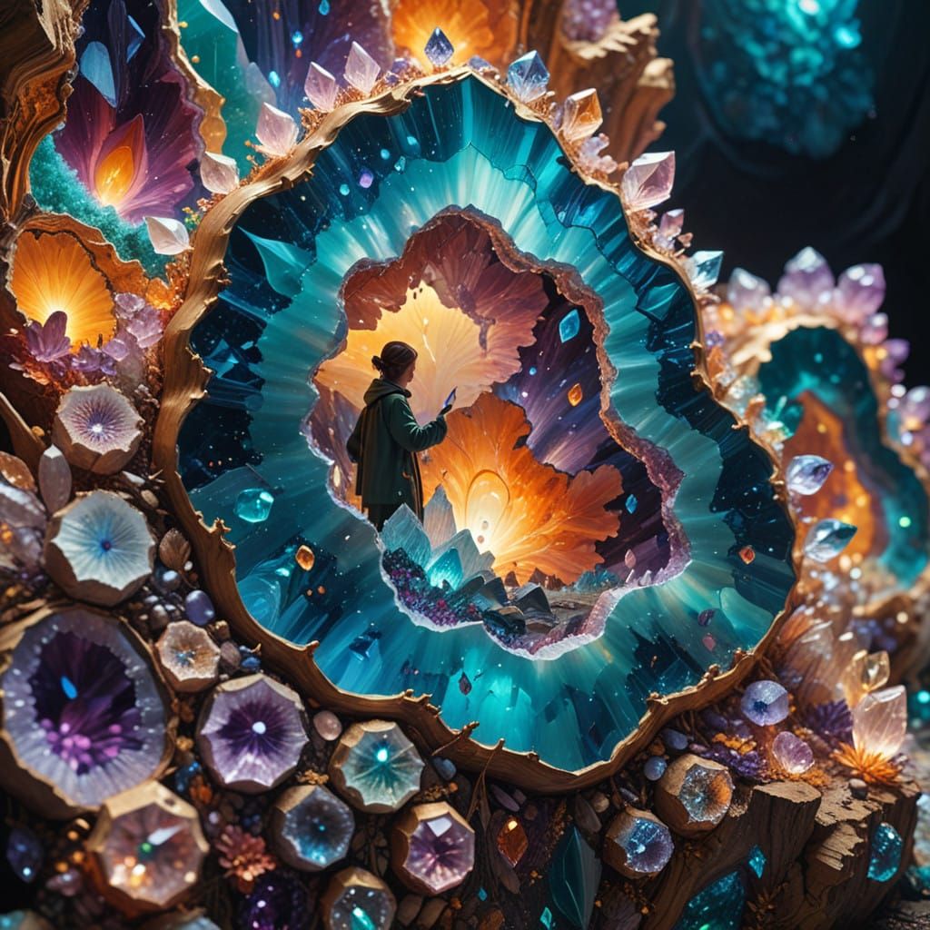 Crystal Geode Goddess in Vibrant Gemstone Realm