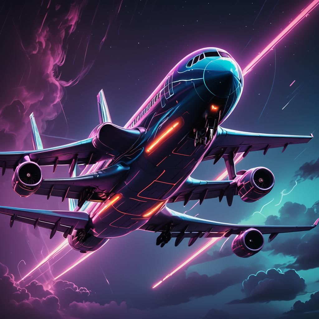 Synthwave Jetliner in a Dystopian Night Sky