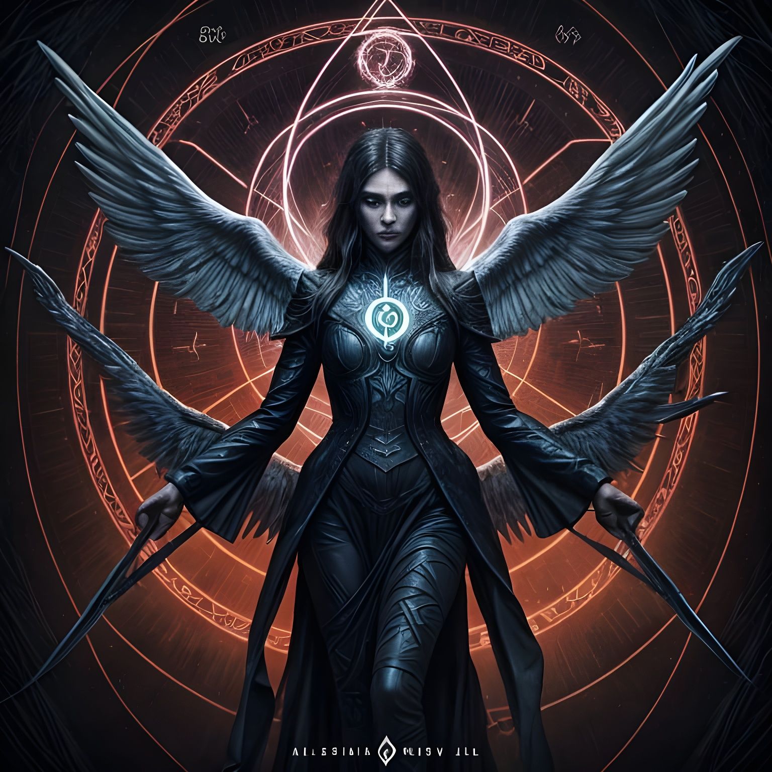 Angels of Hell in Dark Surreal Landscape