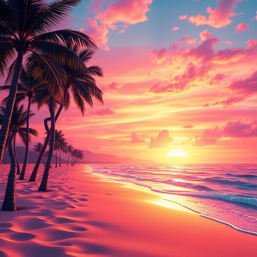 Alien Sunset with Bioluminescent Palm Trees