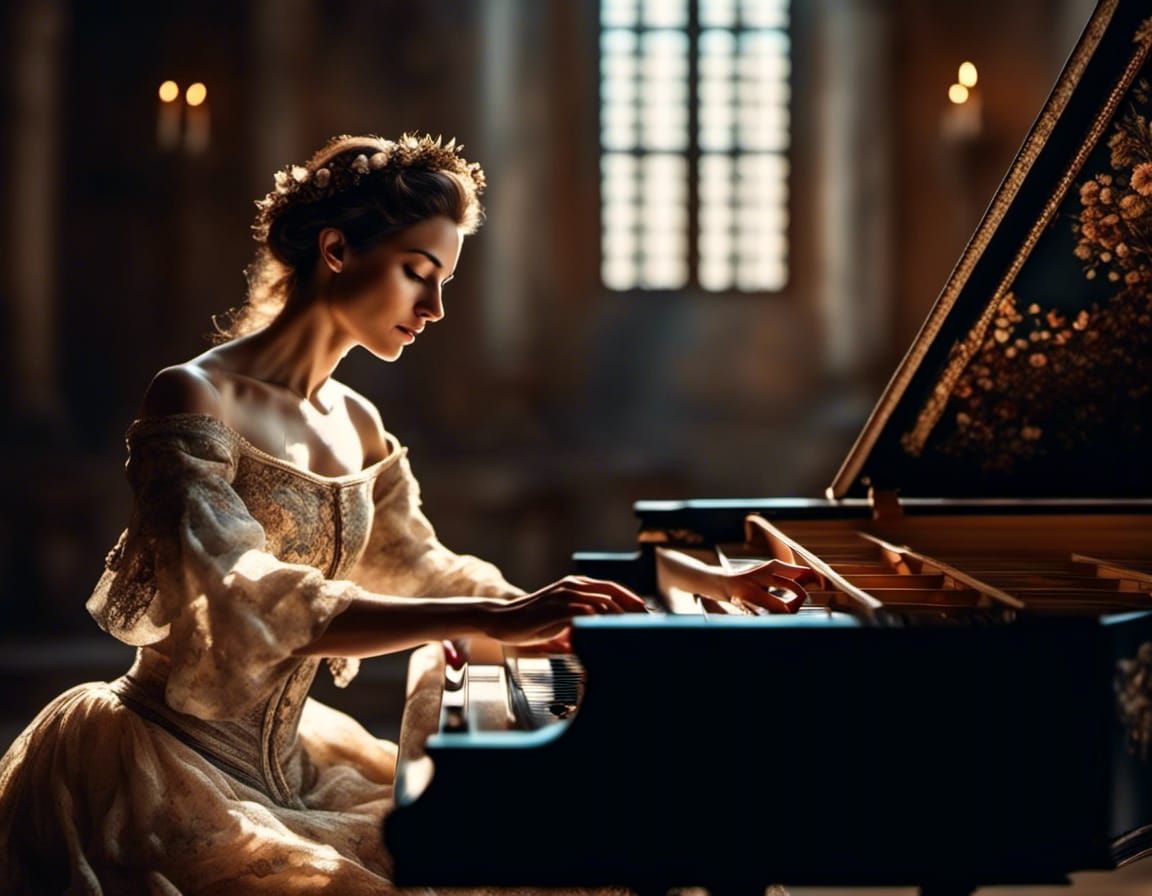 Woman Playing Harpsichord