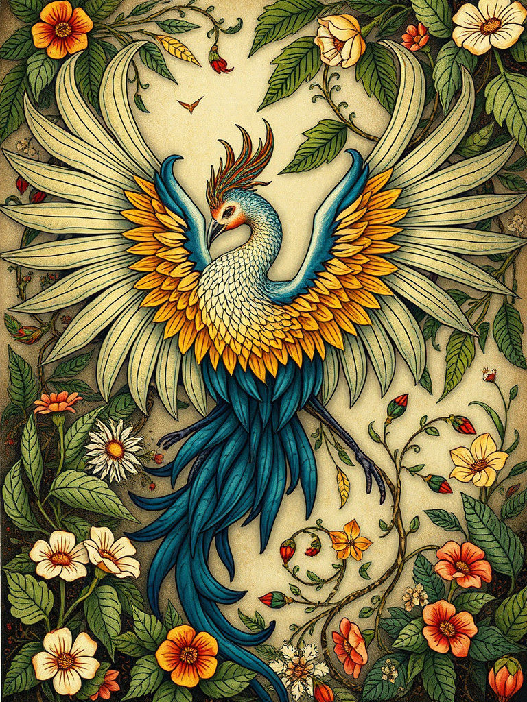 Majestic Phoenix in Art Nouveau Style