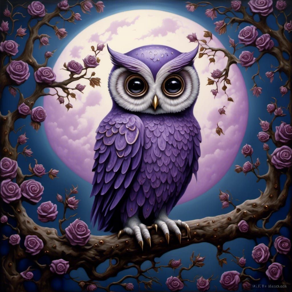 Purple Owl with Luminous Eyes, Pop Surrealism