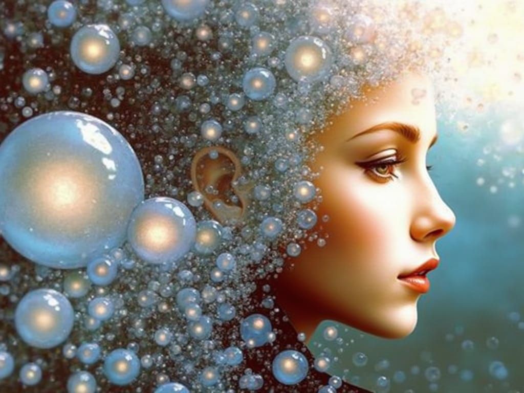 Cosmic Bubble: Young Woman's Face in Art Nouveau Style