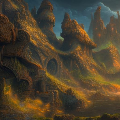Detailed Stone Matte Painting in Deep Color