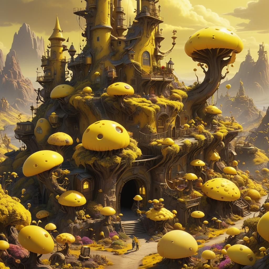 Vibrant Yellow World in Hyperrealistic Concept Art