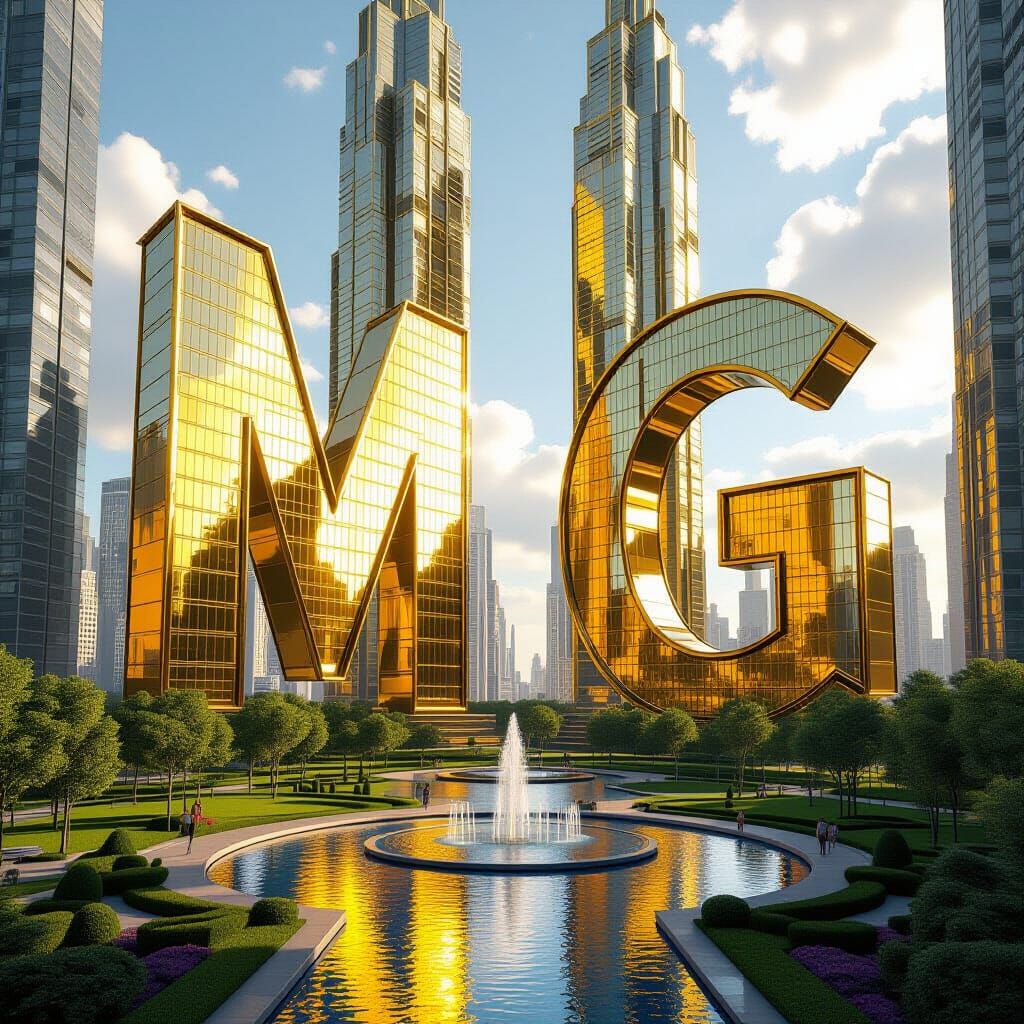 Futuristic Golden Skyscrapers in Hyperrealistic Style