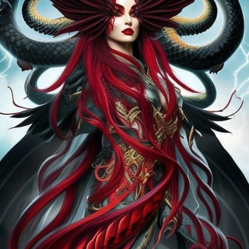 Terrifying Fury Goddess with Snakes in Hair