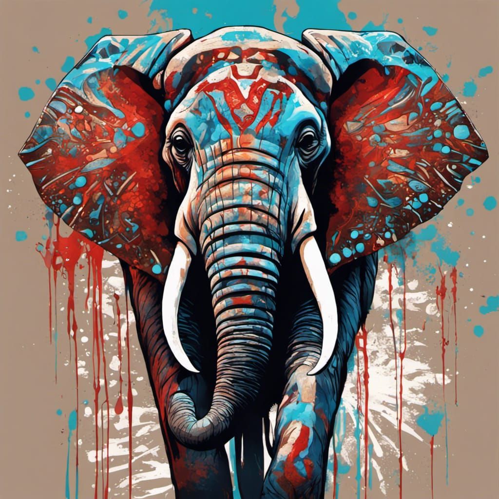 Colorful Tribal Elephant Illustration in Graffiti Style