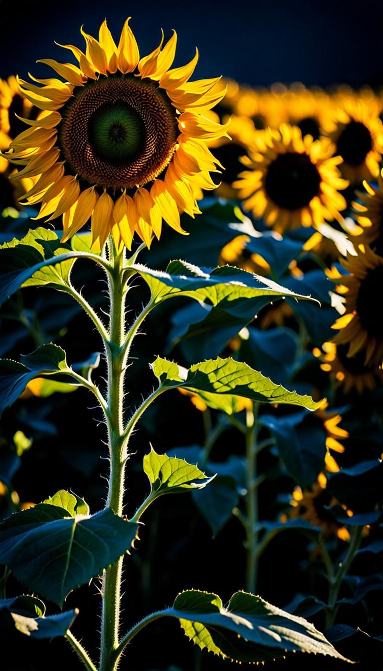 Glowing Sunflower Field at Night