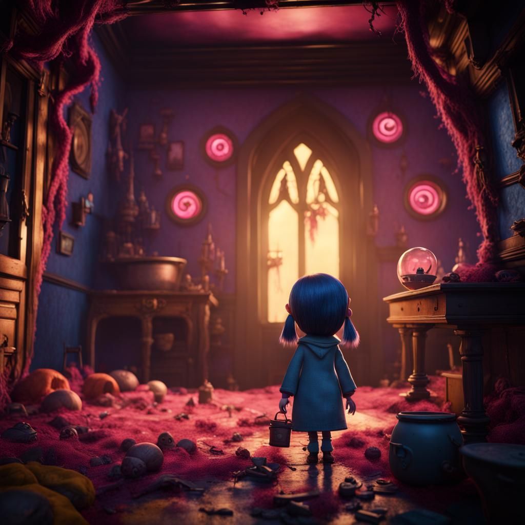 Coraline's Creepy Pink Castle: Detailed Matte Painting