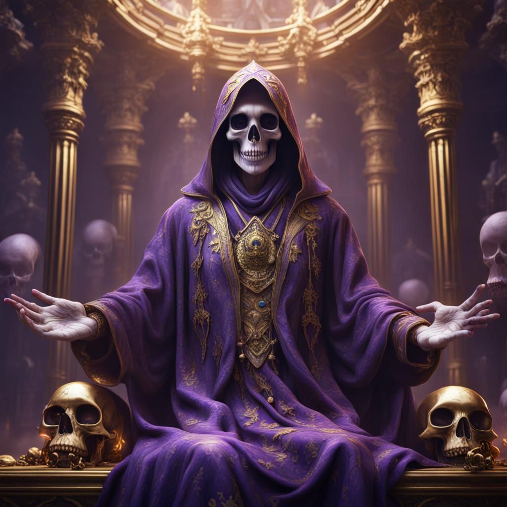 Ghostly Mage in Purple and Gold Robes