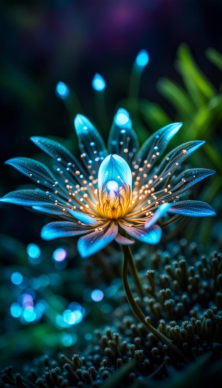 Glowing Magical Flower in Fantasy Forest