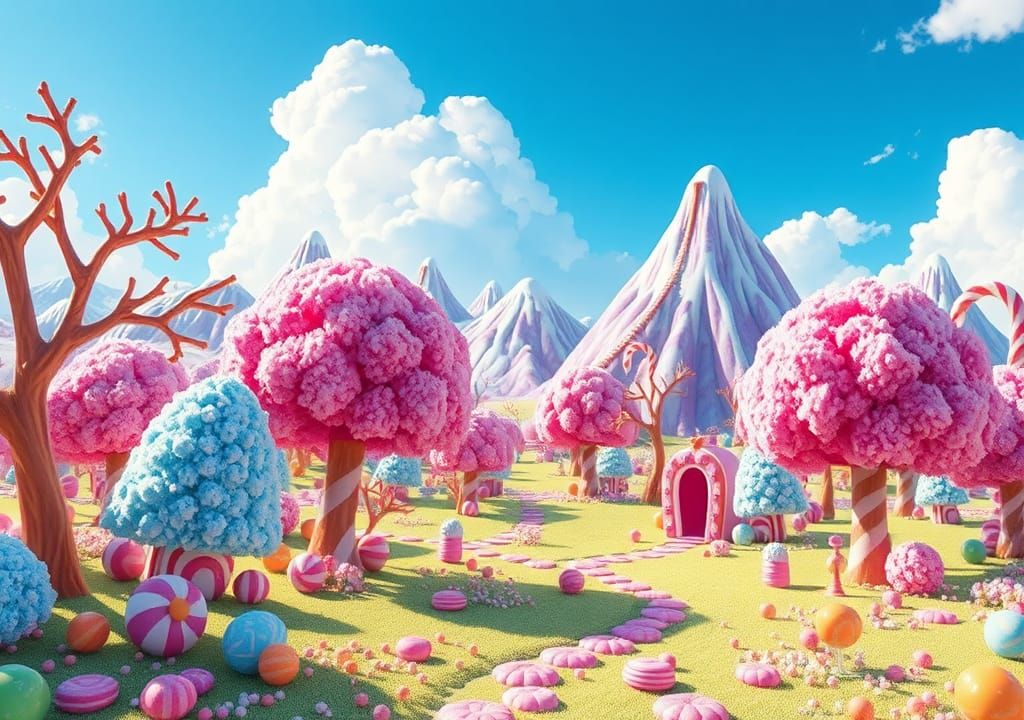 Hyperrealistic Candyland Landscape in Postmodern Style