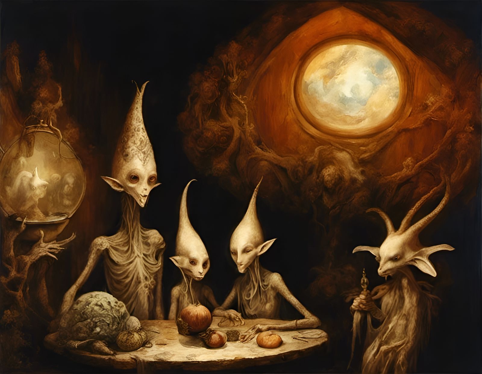 Cryptid Taxidermy Family in Surrealist Style