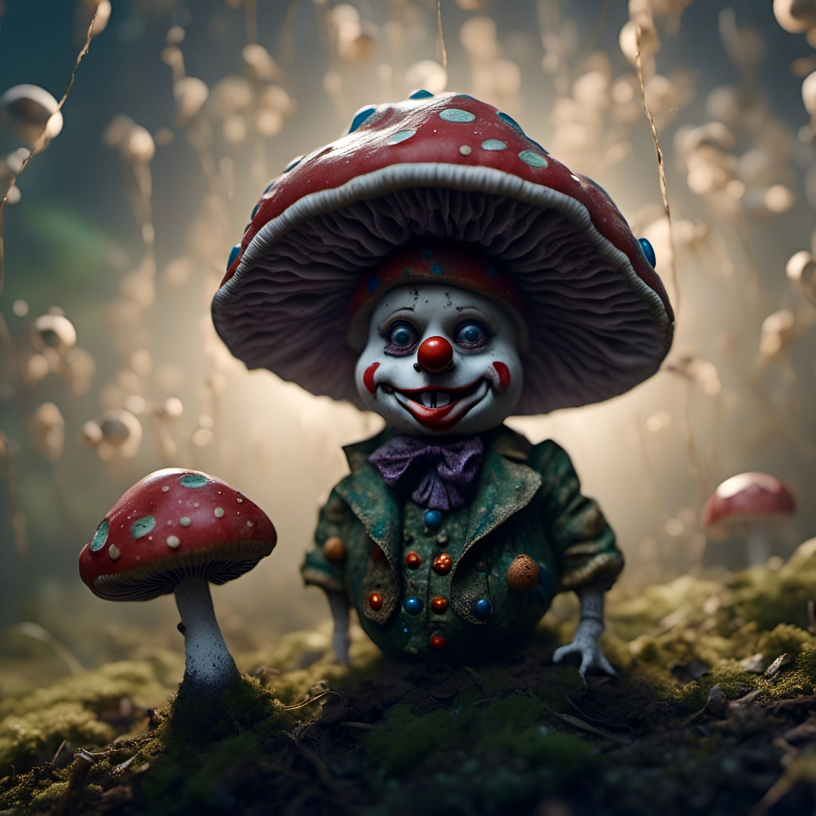 Realistic Mushroom Clown Portrait in 16k