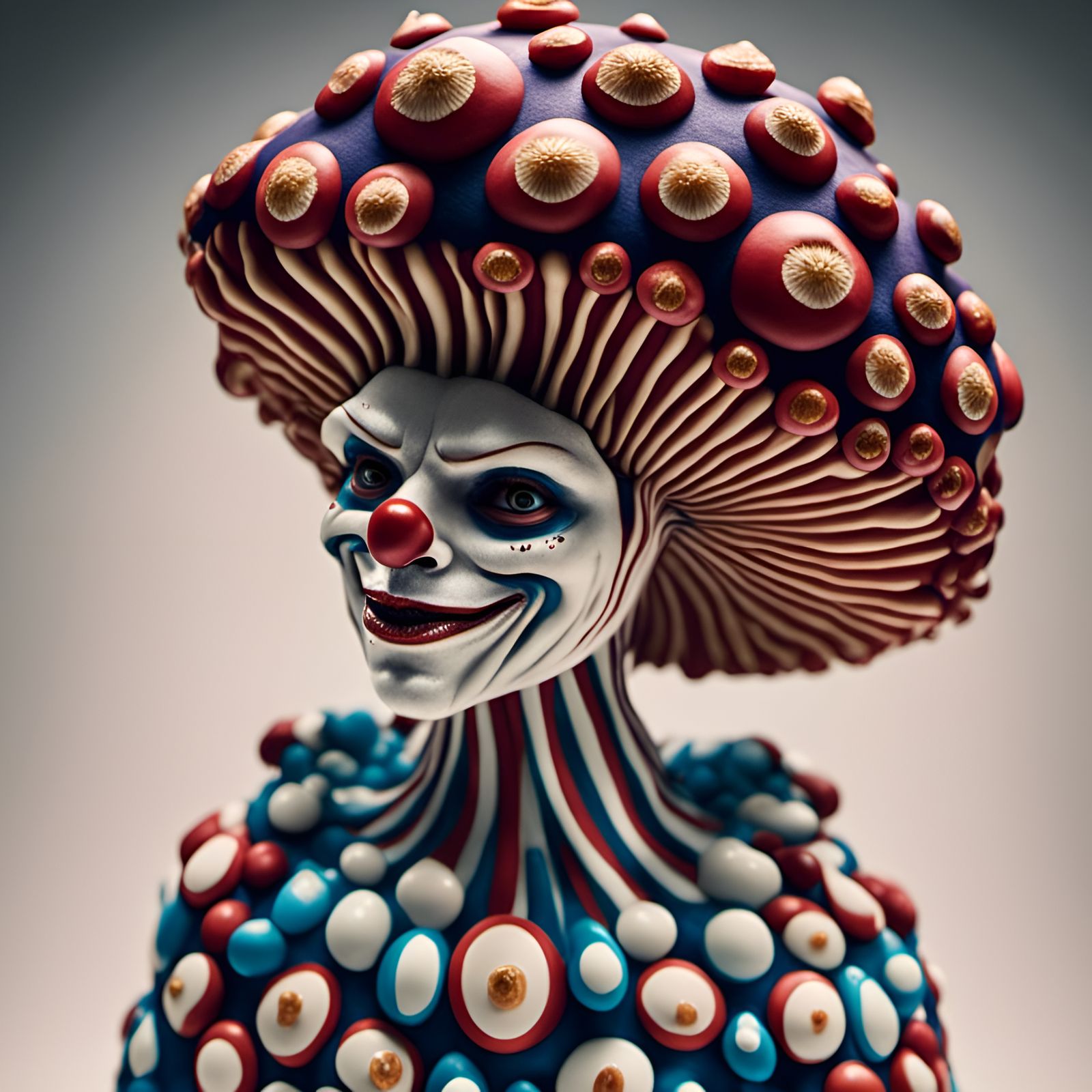 Mushroom Clown Portrait in Hyperrealistic Style