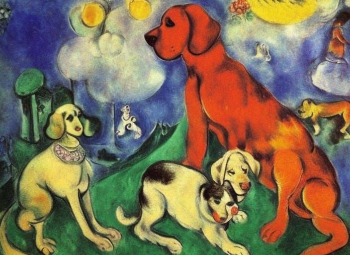 Dogs with Halos in Clouds: Fauvist Cubist Style